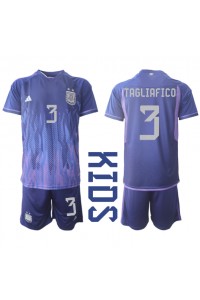 Argentiina Nicolas Tagliafico #3 Jalkapallovaatteet Lasten Vieraspeliasu MM-kisat 2022 Lyhythihainen (+ Lyhyet housut)